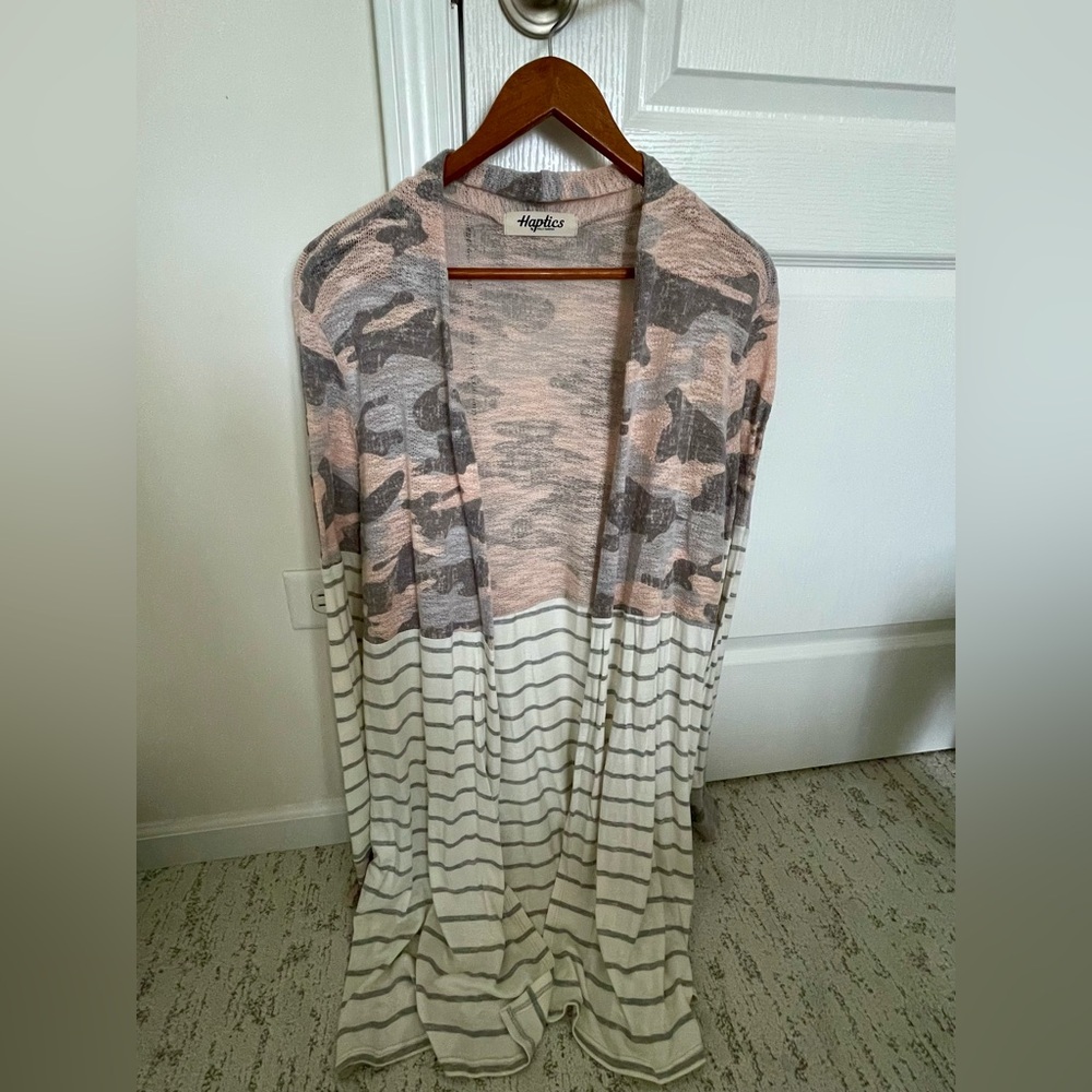 Haptics Camo and Striped Open Cardigan Duster Size S/M